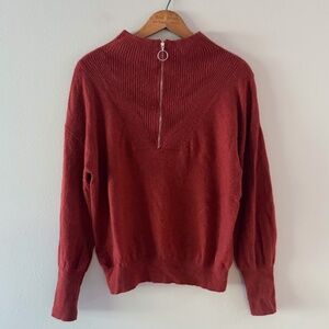 The Reset R Label Wool/Cashmere  Half Zip Funnel Neck, Red, Medium